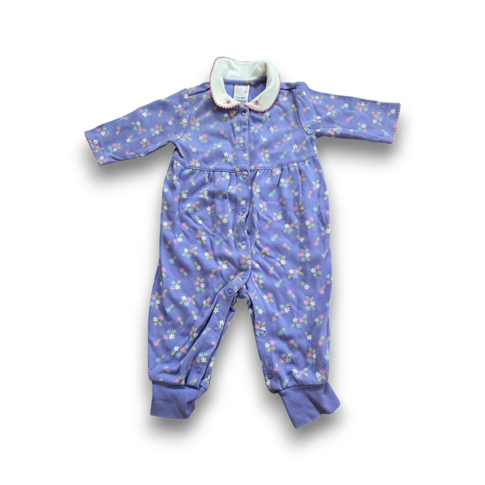 Vintage 2001 Gymboree Purple Floral Romper One Piece Peter Pan Collar Snap 3-6m